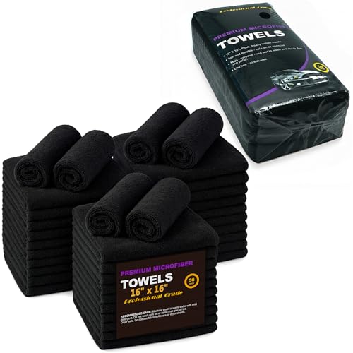 Black Microfiber Cleaning Towels, 36-Pack Dual-Sided Ultra Soft Plush Washcloth, Professional Grade Premium Microfiber Detailing Cleaning Cloths, Car, Household and Commercial (Black, 16" x 16") - color: Black, size: 16" x 16"