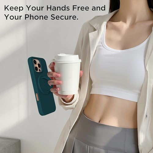 Magnetic Phone Grip Ring Holder, Liquid Silicone Magnet Cell Phone Grip Finger Loop, Compatible with Magsafe, Back of Phone for iPhone 17/16/15/14/13/12 Series, Dark Green - color: Dark Green