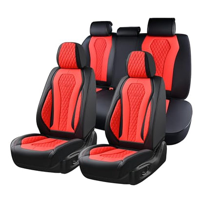 Coverado Car Seat Covers, Seat Covers Full Set, Red Car Seat Cover, Auto Seat Covers Front Seats Rear Seat Cover, Luxury Car Seat Cushion,Leather Seat Cover Seat Protector Universal Fit Most Cars - color: Red/Black, size: FullSet