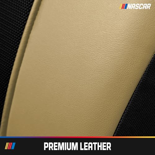 NASCAR Car Seat Covers, Beige Leather and Mesh Seat Covers, Universal Fit Front Seat Covers for Cars with Airbag-Compatible Design, Durable Racing-Inspired Car Interior for Cars, Trucks & SUVs - color: Beige