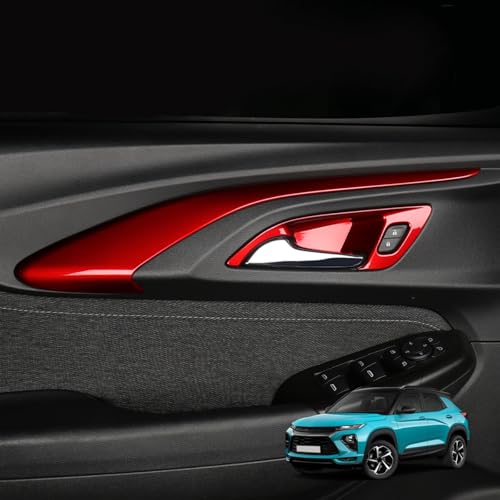 4pcs Inner Door Panel Stripe Door Bowl Handle Cover Trim Interior Replacement Compatible with Chevy Trailblazer 2021-2025 Accessories (Red) - color: Red