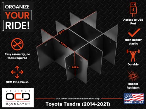 Vehicle OCD - Center Console Organizer for Toyota Tundra (2014-2021) - Made in USA - SLX103 - size: 2014-2021, style: Center Console Organizer