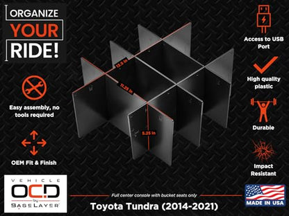 Vehicle OCD - Center Console Organizer for Toyota Tundra (2014-2021) - Made in USA - SLX103 - size: 2014-2021, style: Center Console Organizer
