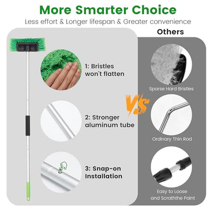 Car Wash Brush with Long Handle, 60'' Soft Bristle Cleaning Brush, Car Cleaning Brushes, Carwash Brushes for SUV, RV, Boat, Truck, House Siding, Sweep Snow, Green - color: Green