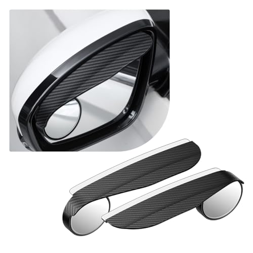 2PCS Car Blind Spot Mirror, Adjustable Wide Angle Side Mirror with Rain Visor Guard, Carbon Fiber Rear View Blind Spot Mirror Reflective Protection Shield, Car Accessories