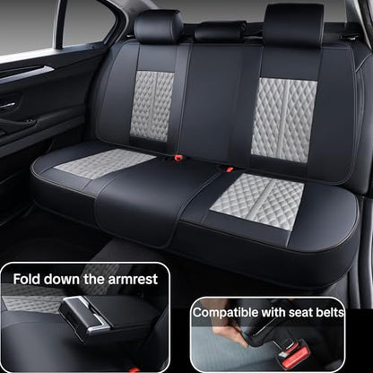 Car Seat Cover Full Set, Universal Car Seat Cover for Cars, Black and Gray, with Lumbar Support, Premium Artificial Leather, Waterproof and Easy to Clean, Airbag Compatible - color: Black & Gray