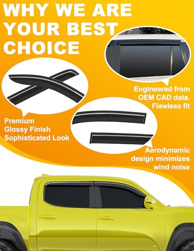 Extra-Thick Window Rain Guard for Toyota Tacoma Double Cab 2016-2023 Rain Guards Tape-on Side Truck Window Visors Full-Size Vent Visor Window Deflectors Vent Shades Car Accessories - size: Fit for 2016-2023 Toyota Tacoma