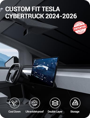 BASENOR 2024 2025 2026 Tesla Cybertruck Windshield Sunshade [Nano Ice Crystal Cooling] Folding Front Window Sun Shade Block UV Full Cover [No Gaps] Heat Protection Visor for Cybertruck Accessories - size: Cybertruck