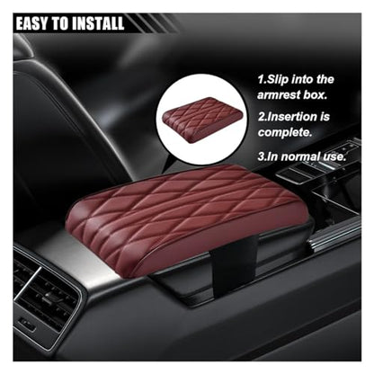 Car Center Console Cover Pad, Leather Auto Console Arm Rest Cover, Waterproof Car Armrest Seat Box Cushion Protector, Memory Foam Armrest Pillow for Most Cars (Burgundy) - color: Burgundy