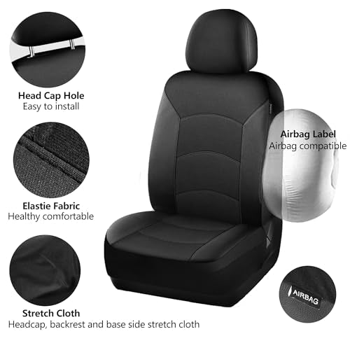HChengkikz Car Seat Covers Front Seat, Waterproof Neoprene Seat Covers, Airbag Compatible, Universal Fit Most Sedans, SUVs, Trucks (Black) - color: Black, size: Two Front