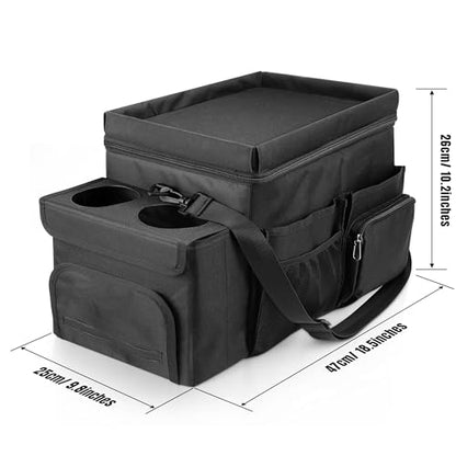Waterproof Car Organizer with Lid, Car Cooler Bag with Cup Holder and Tissue Box