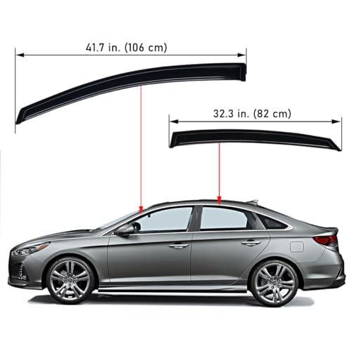 Lightronic Extra Durable Outside-Mount Auto Vent Window Visor, Fits 2015-2019 Hyundai Sonata, UV Protection Rain Guard, Original Wind Deflector, No-Drill Easy Install, Dark Smoke, 4-Pcs