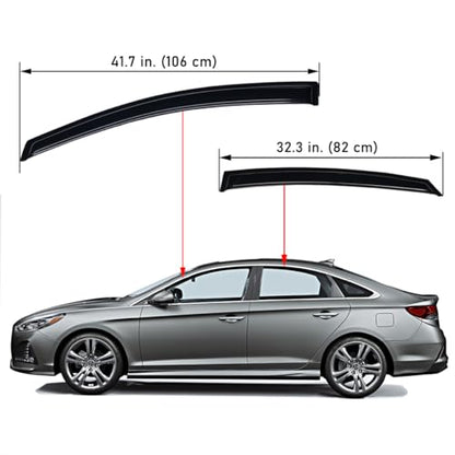 Lightronic Extra Durable Outside-Mount Auto Vent Window Visor, Fits 2015-2019 Hyundai Sonata, UV Protection Rain Guard, Original Wind Deflector, No-Drill Easy Install, Dark Smoke, 4-Pcs