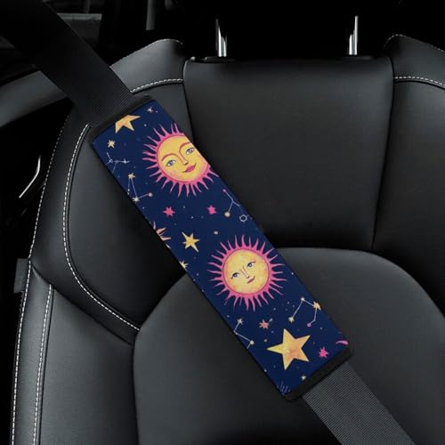Women's Car Belt Covers, Space Galaxy Constellation Sun Moon Stars Pattern Fashion Cushion Pad Car Shoulder Strap Harness Pad - color: Color354