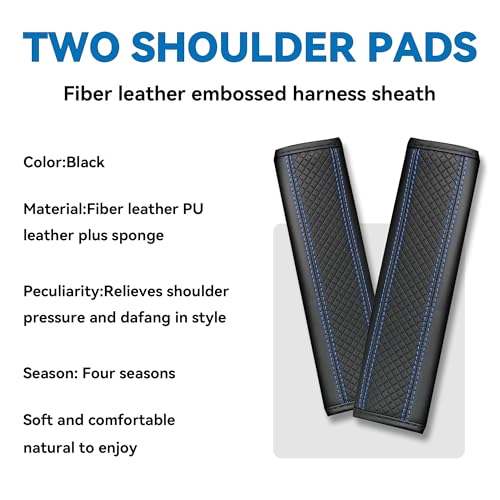 2PCS Car Seat Belt Cover, Soft Shoulder Strap Covers Harness Pads, Safety Leather Seatbelt Comfort Driving Cushion Protect Your Shoulder and Neck Universal for Car, SUV,Truck (Black/Blue) - color: Black/Blue