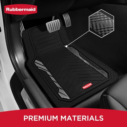 Rubbermaid Car Floor Mat, Heavy Duty All-Weather Car Mats Full Set with Dual-Tone Black Aluminum Inserts – Universal Fit, Anti-Slip Backing, Trim-to-Fit for Most SUV, Sedan, Van - color: Black