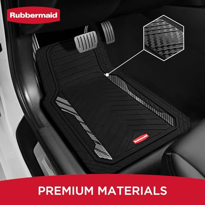 Rubbermaid Car Floor Mat, Heavy Duty All-Weather Car Mats Full Set with Dual-Tone Black Aluminum Inserts – Universal Fit, Anti-Slip Backing, Trim-to-Fit for Most SUV, Sedan, Van - color: Black
