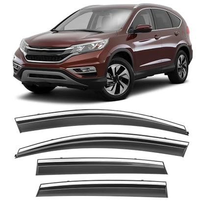 Shatterproof Taped-On Window Deflectors for Honda CR-V 2012-2016 with Chrome Trim, Rain Guards, Window Visors for Car, Vent Deflector, 4pcs - size: For 2012-2016 CR-V