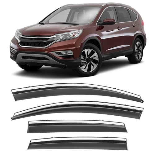 Shatterproof Taped-On Window Deflectors for Honda CR-V 2012-2016 with Chrome Trim, Rain Guards, Window Visors for Car, Vent Deflector, 4pcs - size: For 2012-2016 CR-V