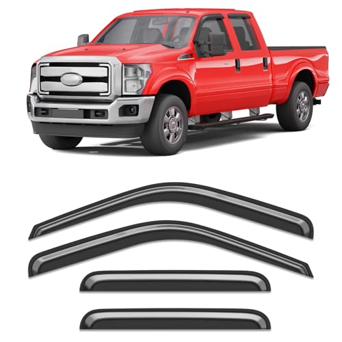 Extra-Thick Rain Guards Fit for Ford F250/F350/F450/F550 1999-2016 Super Duty SuperCrew Window Rain Guard Tape-on Window Deflectors Window Vent Visors Shades Vent Exterior Car Accessories - size: 1999-2016 Ford F250/F350/F450/F550 SuperCrew