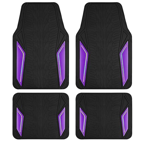 PIC AUTO Rubber Floor Mats, Purple Aluminum Film with Colorful Piping Floor Mats for Cars, Car Mats with Non-Slip Backing, All-Weather Protection, Trim-to-Fit Liner for Cars, SUVs, Trucks, Vehicles - color: Purple