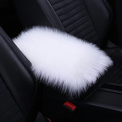8sanlione Center Console Cushion Pad/Cover, 11.4"x7.4" Furry Armrest Cover for Cars, Vehicles, SUVs, Premium Sheepskin Wool, Car Interior Accessories for Women(White) - color: White