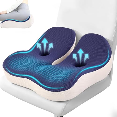Seat Cushion,Office Chair Memory Cushion, Ergonomic Design, Relieve Sciatica and Long-Term Sitting Pain, Suitable for desks, car Seats, Games, wheelchairs - color: Blue
