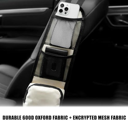 Car Seat Side Organizer, 2PCS Multi-Pocket Vehicle Front Seat Storage Hanging Bag with Mesh Net Pocket, Multifunctional Automotive Stuff Holder, Universal for SUV RV Truck (White) - color: White
