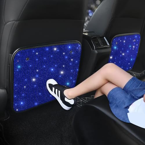 Bling Rhinestone Kick Mats Back Car Seat Protectors Premium Car Interior Decor Accessories for Women and Girls Auto Seat Back Protector with Crystal Diamonds Universal Fits Stylish Blue 2Pcs - color: Blue 2 Pcs