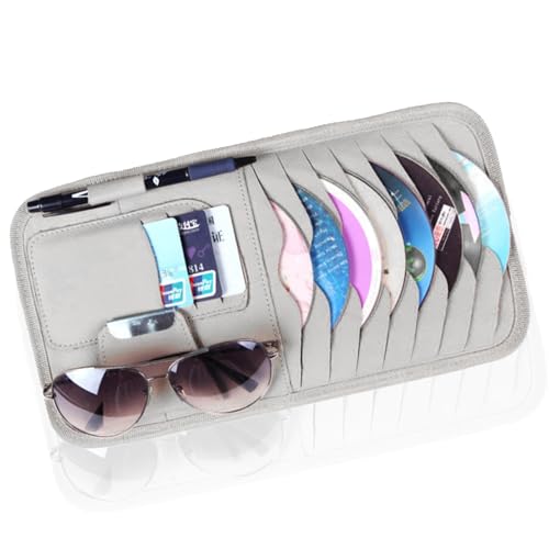 Car Cd Holder, Large Sun Visor Organizer Pocket For Car, Car Dvd Vehicle Visor Case With 8 Sleeves, 1 Pen Holder, 3 Card Holder, Universal For Most Car (Grey) - color: Gery