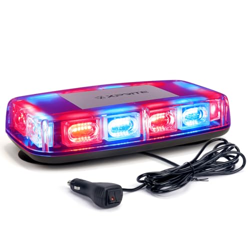 Xprite Upgraded 12" 72LED Rooftop Mini Strobe Lights, Emergency Safety Flashing Beacon Light Bar with Magnetic Base for 12V-24V Construction Vehicles, Trucks, Snow Plow, Postal Car (Mix Red/Blue) - color: Red Blue