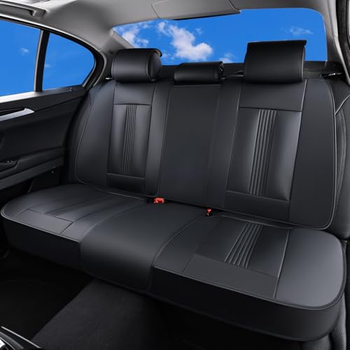 Huidasource Back Seat Cover, Nappa Leather Back Car Seat Cover with Ventilation Holes, Velcro Adjustable, Compatible with Seat Belts, Child Safety Seats, Fit for Most Cars SUV Trucks, Black - color: R# Black, size: Back Seat Cover