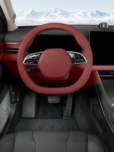 Car Steering Wheel Cover, Anti-Skid Silicone Steering Wheel Cover Easy Clip-On Installation & Anti-Sweat Grip, Universal Automotive Interior Accessories for Most Cars (Red) - color: Red