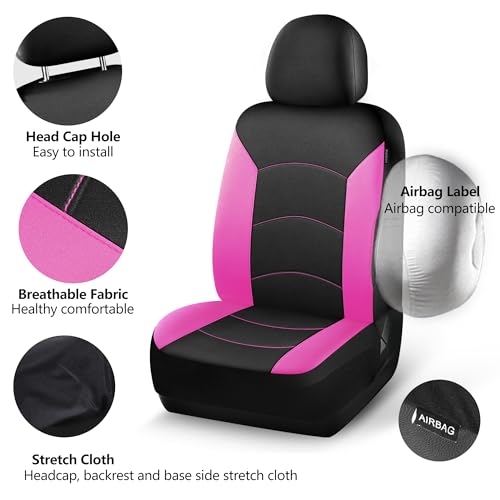 HChengkikz Car Seat Covers Full Set, Waterproof Neoprene Seat Covers, Airbag Compatible, Universal All Season Automotive Seat Covers for Most Cars, SUVs, Trucks (Black + Pink) - color: Black Pink, size: Full Set