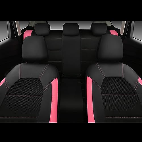 CAR PASS Leather Seat Covers, Breathable Universal Car Seat Cover Full Set for Cute Women Girly,Super 5mm Composite Sponge Inside,Airbag Compatible fits Most Auto,SUVs,Trucks,Vans(Black&Pink) - color: Black&Pink, size: Full Set