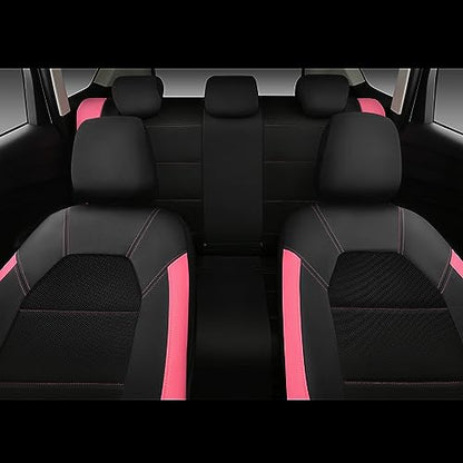 CAR PASS Leather Seat Covers, Breathable Universal Car Seat Cover Full Set for Cute Women Girly,Super 5mm Composite Sponge Inside,Airbag Compatible fits Most Auto,SUVs,Trucks,Vans(Black&Pink) - color: Black&Pink, size: Full Set