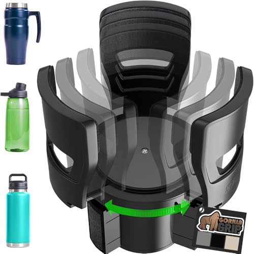 GORILLA GRIP Patent Pending Adjustable Car Cup Holder Expander, Keeps Water Bottle Secure, Expands to Fit 18 to 48 oz Large Bottles, Yeti, Owala, Stanley with Handle, Coffee Mug Insert for Cars, Black - color: Black