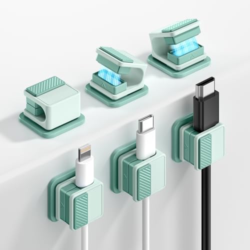 6 Pack Magnetic Cable Clips, Glow in The Dark Cable Holders, GolbinBox Cord Organizer with Shockproof Silicone, Fits up to 8mm Adhesive Cord Clips for Desk, Wall, Nightstand, Car, Home, Office, Green - color: Green
