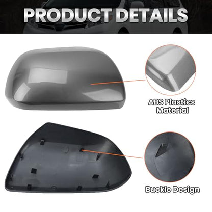 Compatible with 2012-2020 Toyota Sienna Right Side Mirror Cover Cap, Gray Passenger Side Clip-on Mirror Cap Replacement Without Turn Signal Light Replaces for 87915-08021-B1 - color: Right Gray