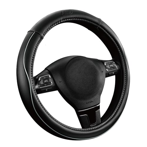 Skechers Memory Foam Steering Wheel Cover,Piping Microfiber Leather Steering Wheel Cover Sporty Universal Fit 14" 1/2-15" Car Wheel Protector for Men Women Fit Suvs,Vans,Sedans,Car,Trucks,Gray - color: Gray