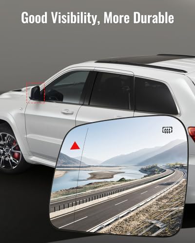 Driver Side Mirror Glass Heated With Blind Spot Detection & Power Heated Fit for Jeep Grand Cherokee Dodge Durango 2011-2021, Left Rearview Mirror Lens with Holder - size: Driver Side