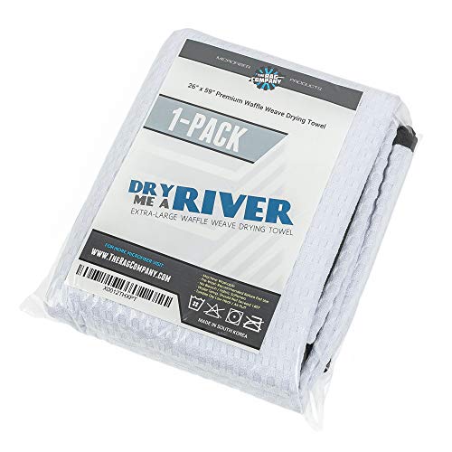 The Rag Company Dry Me A River, Professional Korean 70/30 Blend Microfiber Waffle-Weave Drying & Detailing Towels, Soft Suede Edges, 390 GSM, 26x59 Inches, White, 1-Pack - color: White, size: 26in x 59in