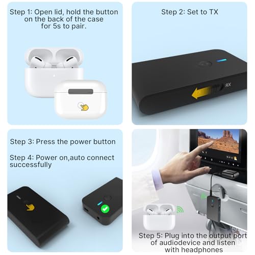 Bluetooth 5.3 Transmitter Receiver for TV and Wireless Headphones, 2-in-1 Bluetooth Adapter, Wireless Transmitter for TV, PC, MP3, Gym, Airplane Use with Any 3.5 mm Audio Jack… - color: Black