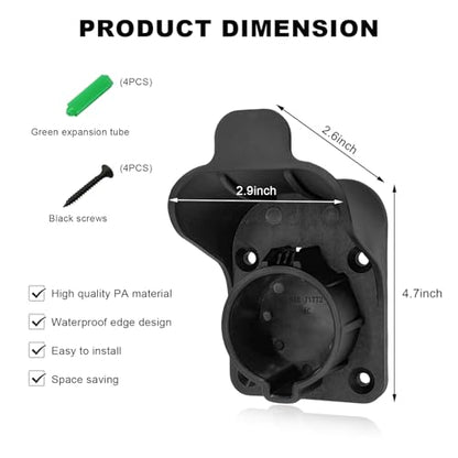 EV Charger Holder, Wall Mount Electric Car Charging Cable Organizer for SAE J1772 Charger, Space-Saving Nozzle Holster Dock Cable Hanger for Electric Vehicle Charging