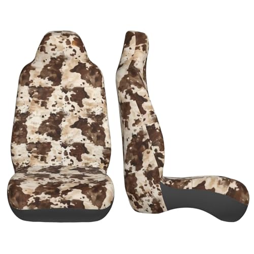 Car Seat Covers 2PCS Front Seat Only Cute Cow Automotive Vehicle Seat Cover, Cow Spot Cowhide Universal Seat Cover for Sedan, SUV, Truck Brown Car Accessories - color: Cute Cow