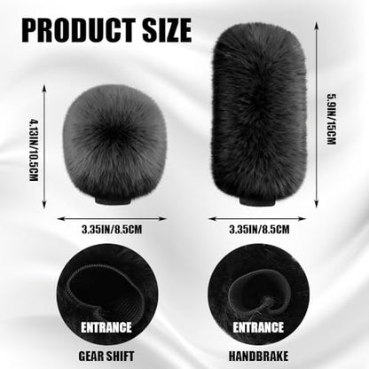 2PCS Plush Car Gear Shift Knob Cover & Handbrake Cover, Shift Knob Protector, Soft Fluffy Gear Handbrake Protective Sleeves, Shifter Lever Brake Handle Warm Plush Set for Cars (Black) - color: Black