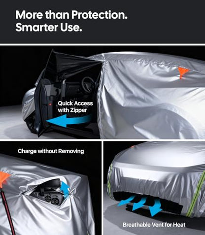 Wigoo Tesla Model 3 Car Cover Accessories (2017–2026), Custom Fit All-Weather Outdoor, Waterproof UV Sun & Heat Protection, Ventilated Design, Windproof, Smooth Paint-Safe Lining, Charging Port Zipper - size: For Tesla Model 3 (2017-2026)