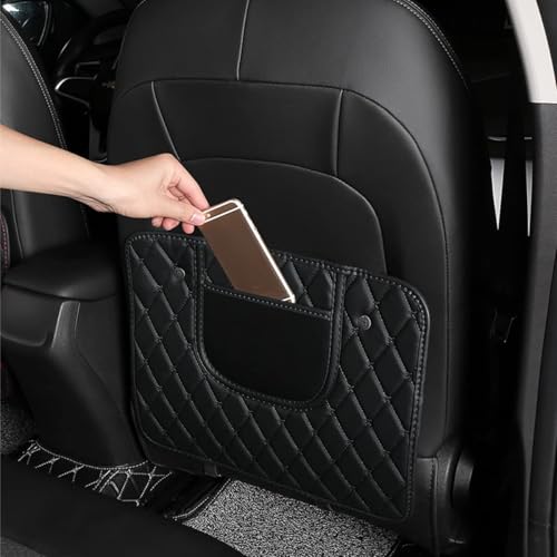 2-Pack Kick Mat Seat Protector – Black PVC Car Seat Back Cover with Storage Pocket for Kids, Anti-Kick Mat for Dirt & Scuff Protection