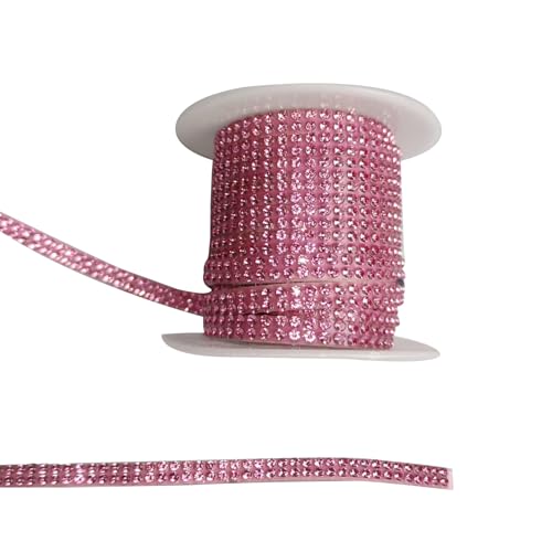 Bling Car Trim, 16.4 Ft Self-Adhesive Crystal Rhinestone Strips, Glitter Crystal Ribbon for Car Dashboard Decorations, Universal for DIY Crafts, Party, Vehicle, Phone Decorations (Pink) - color: Pink