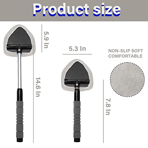 Windshield Cleaning Tool, Car Window Cleaner with 4 Washable Reusable Microfiber Pads, Extendable Long Handle Glass Wiper Cleaning Kit, Auto Accessories Universal for Office and Home (Gray) - color: Gray